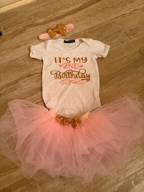 Unbranded Pink & Gold "It's My 2nd Birthday" Tutu Outfit